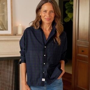 Frank & Eileen Oona Continuous Sleeve Button Up Shirt Green Blue Plaid Size L